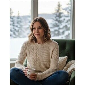 Time And Tru Long Sleeve Sweater Crew Neck size L 12-14 White Cozy Casual